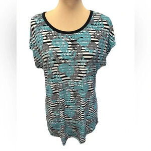 Christopher & Banks Womens Top Black & Turquoise Short Sleeve Scoop Neck Small